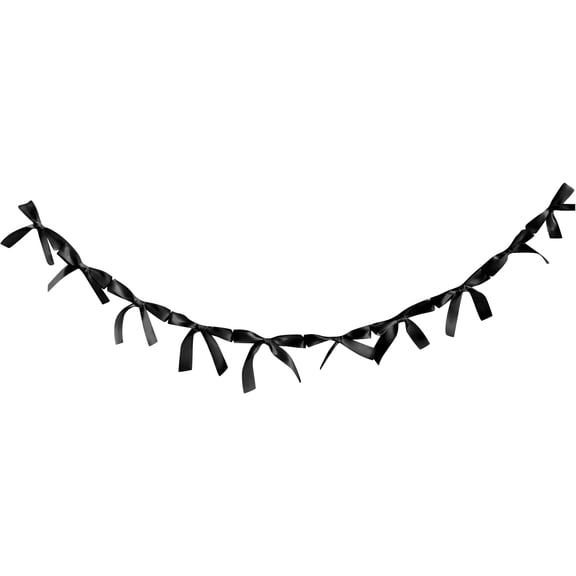 Decorr 5.2Ft Black Bow Garland, 10Pcs Bow Ribbon Banner, Pre-Strung Satin Ribbon Ornaments Easter Decorations, Wedding Decor, Birthday Party, Christmas & Home Decor for Mantle, Table, Backdrop