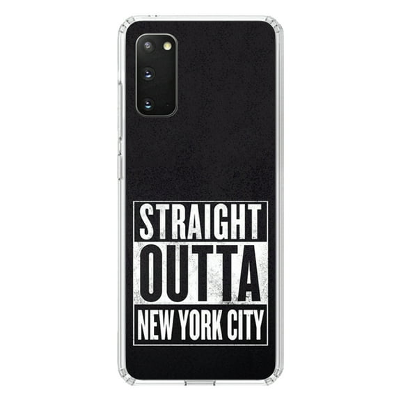 DistinctInk Clear Shockproof Hybrid Case for Galaxy S20 / S20 5G (6.2" Screen) - TPU Bumper, Acrylic Back, Tempered Glass Screen Protector - Straight Outta New York City - The Big Apple
