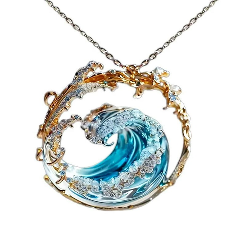 Ocean's Oath Jewelry Set, Boho Blue Ocean Wave Necklace