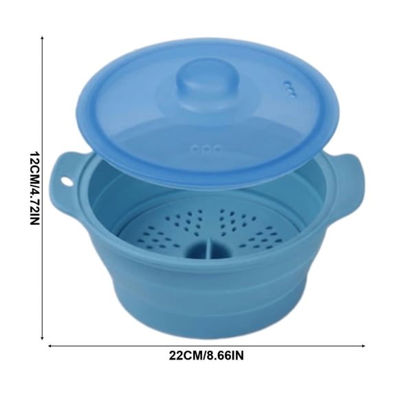 Collapsible Silicone Microwave Steamer - Foldable Vegetable Steamer Pot with Lid Handles, Space-Saving Kitchen Cookware for Dorm Office Travel, Blue
