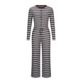 thumbnail image 4 of CHUMUD Two Piece Sets for Women Pants Set Summer Vacation Outfits Long Sleeve Button Tops Trousers Lounge Matching Sets Striped Fashion Clothes Casual Going Out, 4 of 9