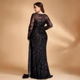 thumbnail image 4 of AURA Plus Size Evening Dress Sequin Beaded Long Sleeve Party Long Length Black 0XL-4XL, 4 of 6