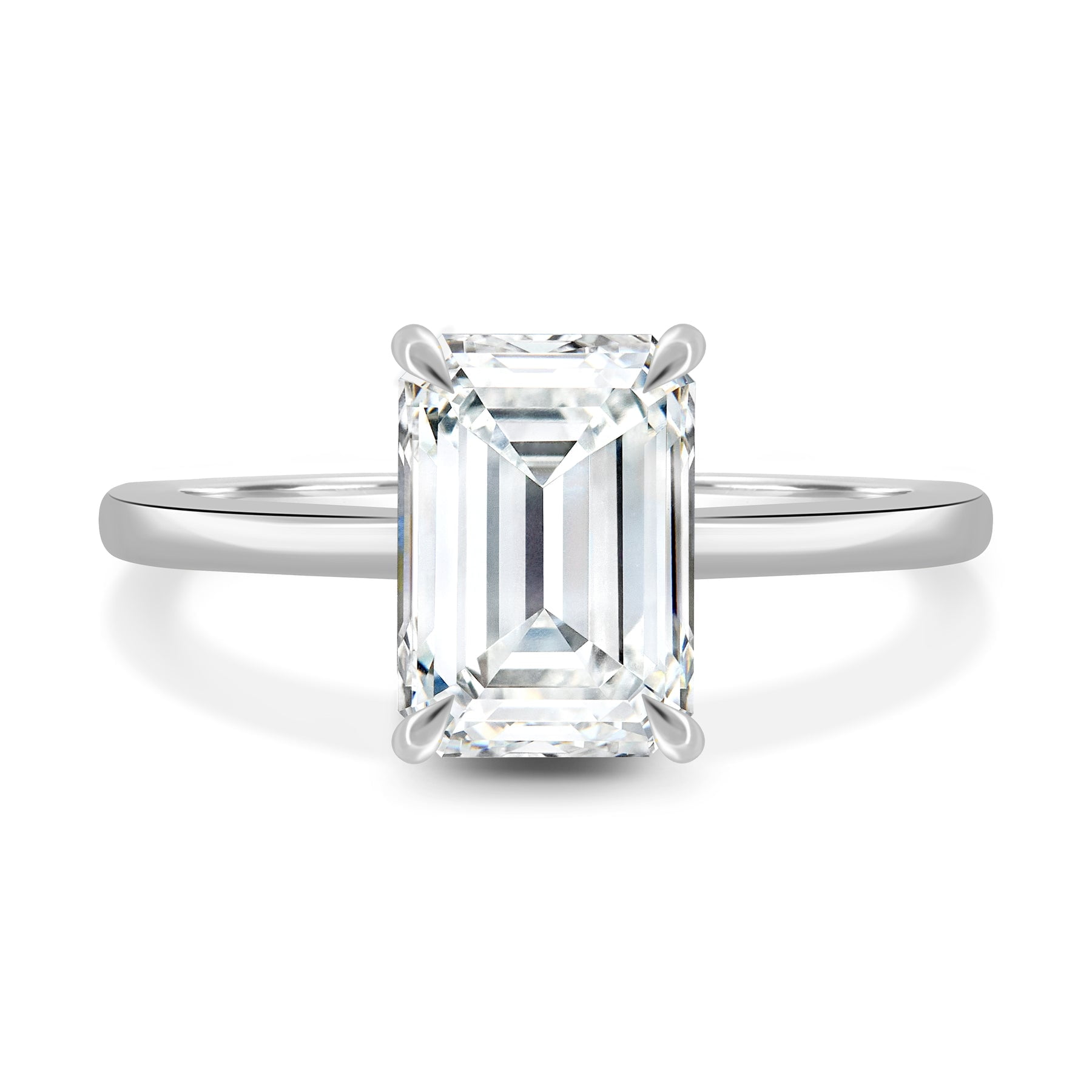 ESTE ORIGIN 2.00Ct Emerald Cut Lab Grown Diamond Engagement Ring, Hidden Halo 14K White Gold