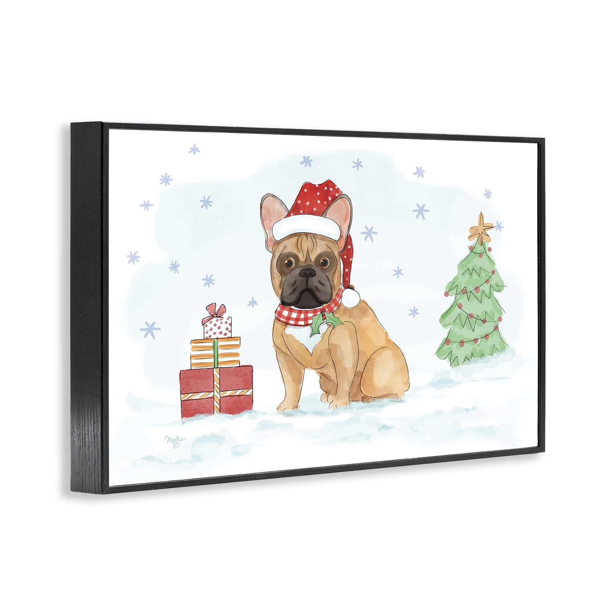 Stupell Industries Holiday Dog in Snow Holiday Painting Black Framed Art Prints Wall Art, 24 x 16