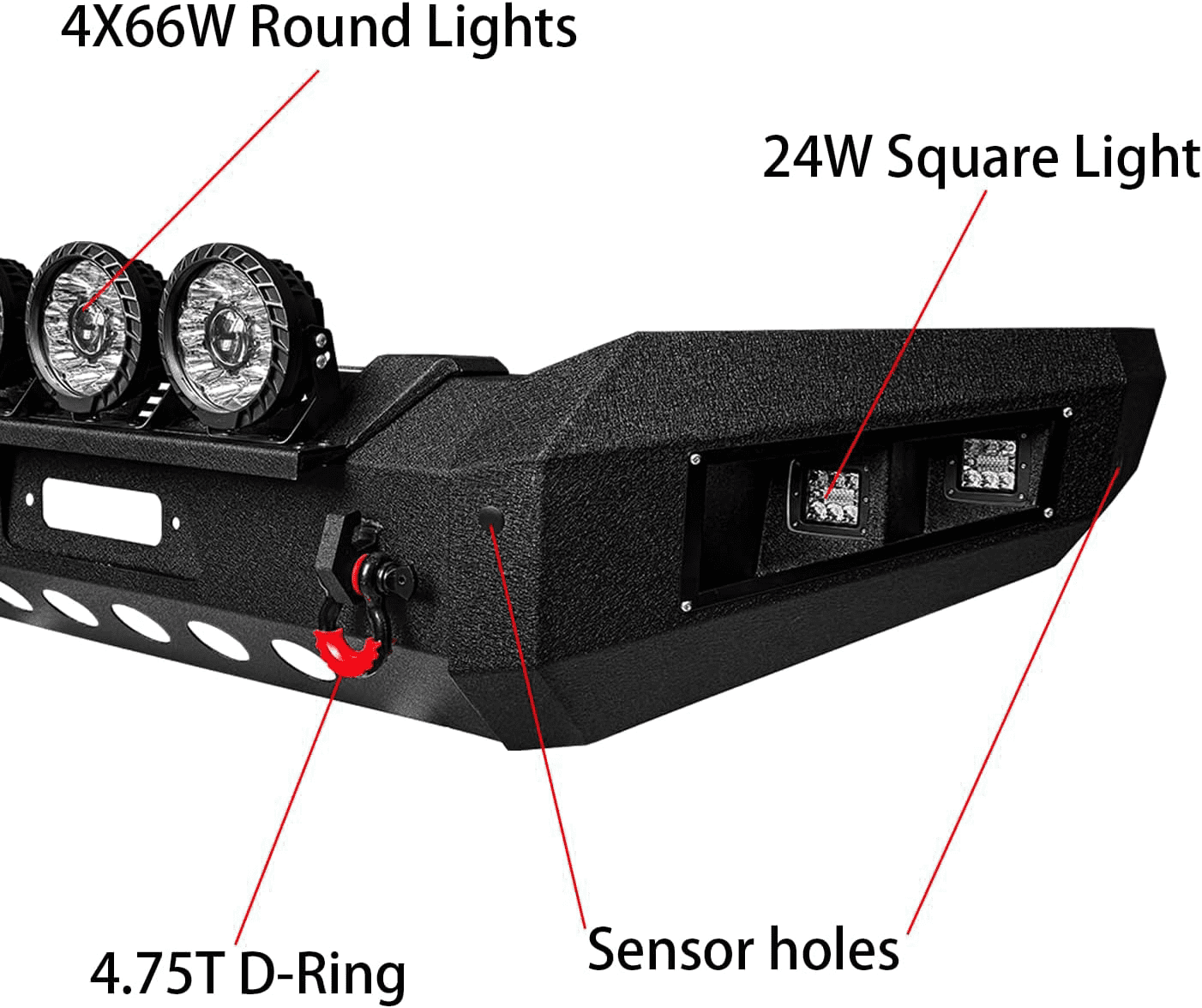 TIOYAR Compatible with 2019-2020-2021-2022-2023-2024 Dodge RAM 2500/3500 Front Bumper Textured Black Steel With Winch Plate and Lights