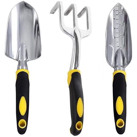 Garden Tool Set, 3 Pieces Heavy Duty Gardening with Non-Slip Rubber Grip, Garden Shovel, Garden Gifts(Yellow)