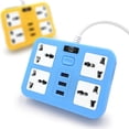thumbnail image 4 of Enchufe de regleta con 4 salidas 3 puertos USB Cable de 1,8 metros, material ignífugo y de puerta de seguridad CUTICAT Adaptador de estante de pared de enchufe, 4 of 8