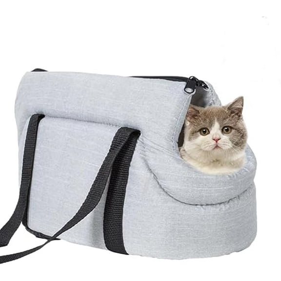 OFEFE Gray Pet Travel Carrier Sling Bag - Soft Sided Cat Dog Rabbit Kitten Carrier Purse, Breathable & Secure Small Animal Tote with Safety Lock, Wear-Resistant Flocking for Vet Visits
