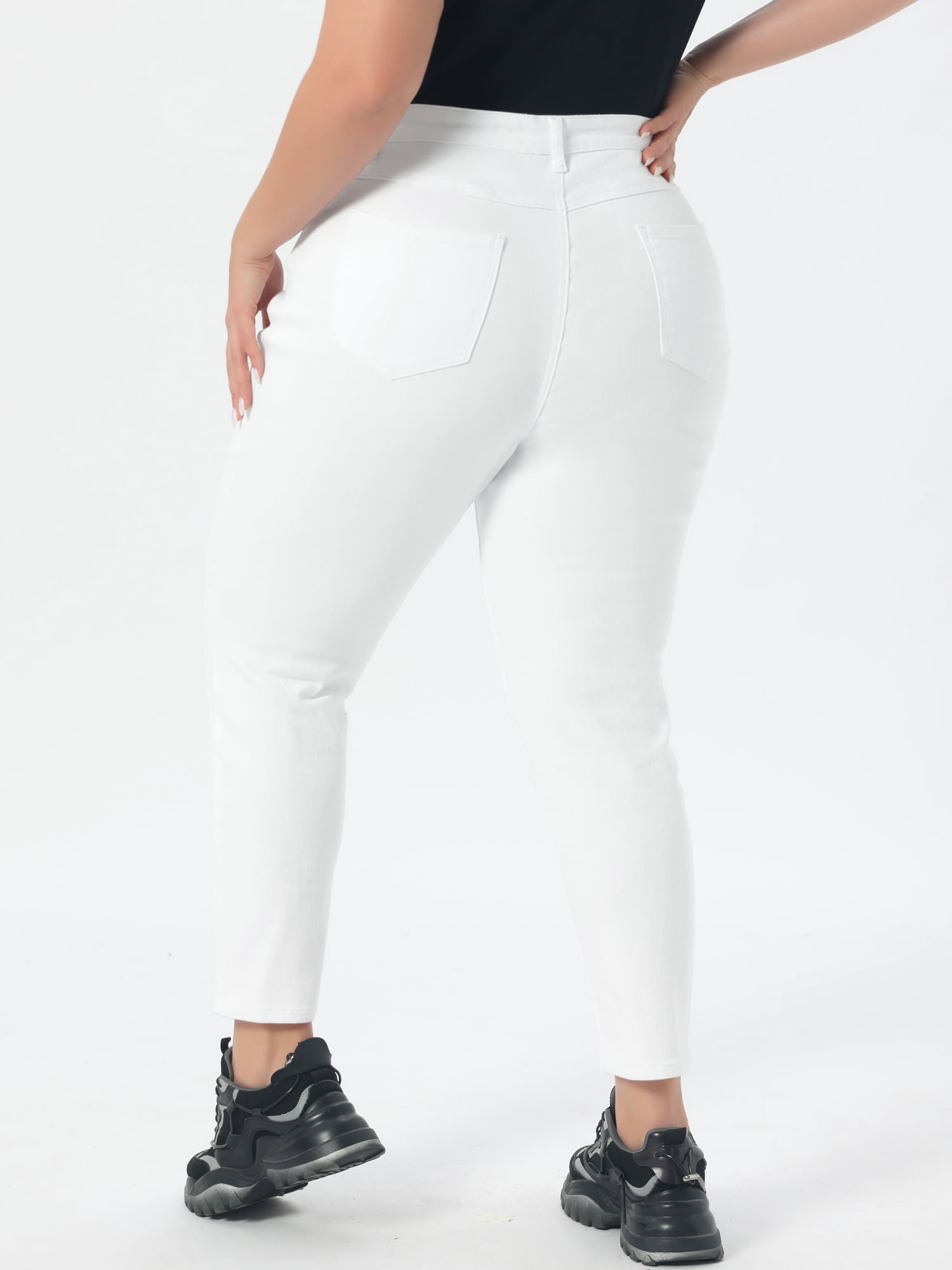 DARING DIVA Women's Plus Size Mid Rise Stretch Washed Skinny Jeans 3X White