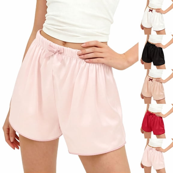 Hrsba Girls Shorts Solid Color Satin Like Fabric Lightweight Sleep Wear Style Soft Breathable Casual Shorts For Teens