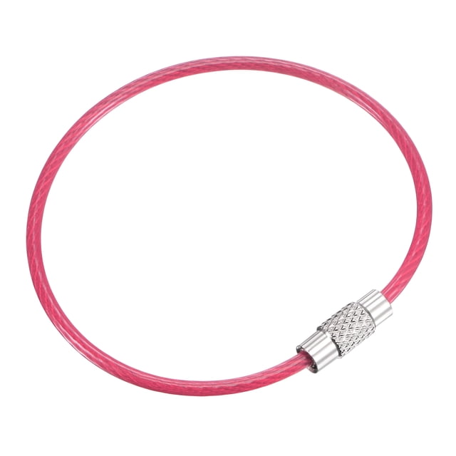Unique Bargains 150mm Length PVC Coated Stainless Steel Keyring Loop Cable Pink 6 Count
