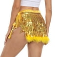 thumbnail image 5 of HDE Women's Sequin Tassel Fringe Skirt Fur Trim Hip Scarf Gold XS-S, 5 of 7