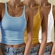 thumbnail image 1 of Puntoco Camisetas ajustadas para mujer Camisola sexy y de moda para mujer Top ajustado de color sólido con cuello redondo, 1 of 6