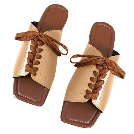 

Summer Savings Clearance! PEZHADA Womens Sandals Flat Sandals for Women Summer Peep-toe Lace-up Slippers Casual Flats Fashion Casual Daily Walking Shoes Yellow