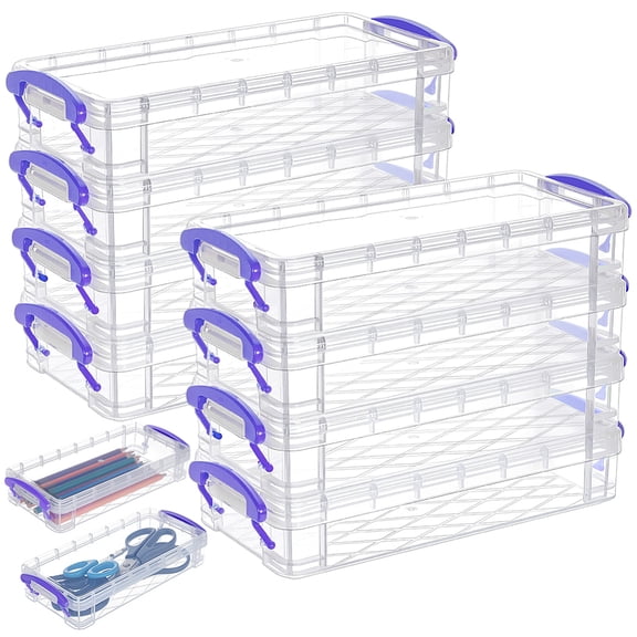 10 Pack Large Capacity Plastic Box 8.5x3.9x1.8inch Purple Stackable Craft Organizer for Art Supply Storage Organizer Office Desk