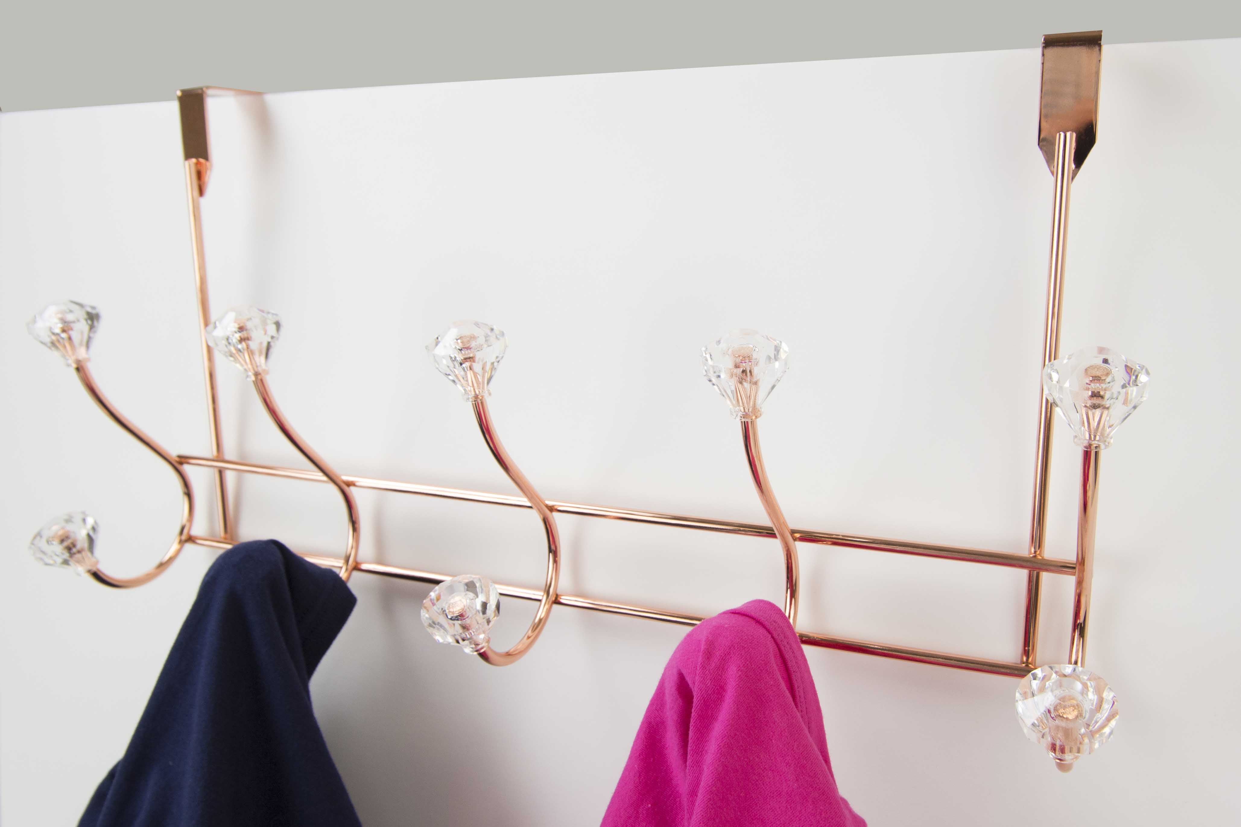 Home Basics 5Hook over The Door Hanging Rack with Crystal Knobs, Rose