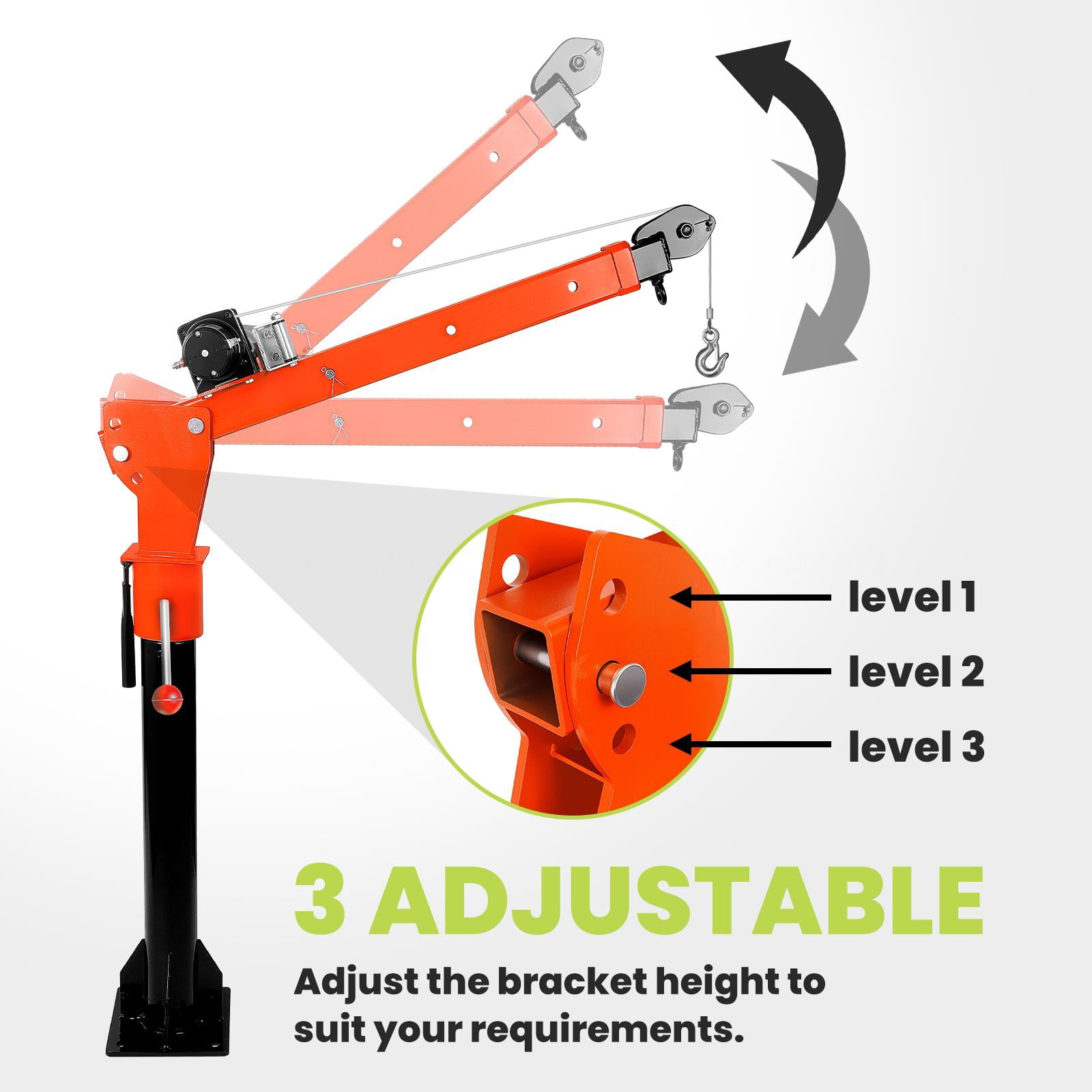 2200LBS Truck Crane, 12V DC Rotatable Crane with 360° Movement, Adjustable Boom Lift for Pickup Trucks