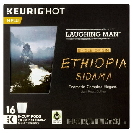 Laughing Man Keurig Hot Ethiopia Sidama Light Roast Coffee K-Cup Pods, .45 oz, 16 count