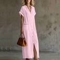 thumbnail image 4 of BRGZLK Womens Shirt Dresses Summer Trendy Solid Color V-Neck Button Down Cardigan Dresses Lightweight Breathable Beach Dress with Pockets Pink XXL, 4 of 7