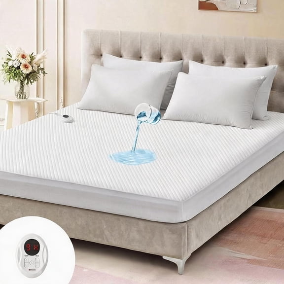 Waterproof Heated Mattress Pad with 9 Heat Settings and Auto Off Twin White