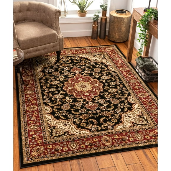 Well Woven Barclay Medallion Kashan Black Traditional Area Rug 5'3" X 7'3"