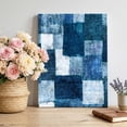 Blue Patchwork Canvas Wall Art for Living Room, Modern Abstract Dark ...