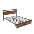 thumbnail image 4 of PAPROOS Queen Size Bed Frame, Metal Platform Bed with Wooden Storage Headboard, 2 drawers, Charging Station, LED Light, Queen Bed Frame with Metal Slats, Brown+Black, 4 of 12