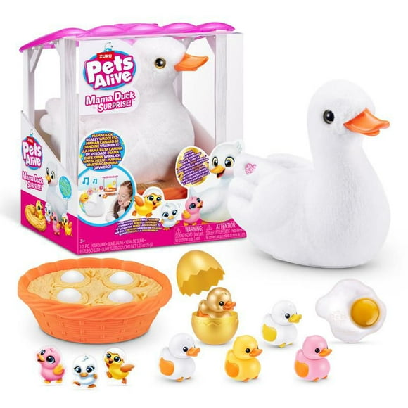 Pets Alive Mama Duck & Baby Surprise by ZURU Nurturing Play Surprise Hatching Interactive Girls' Toy., Surprise Unboxing Soft Toy