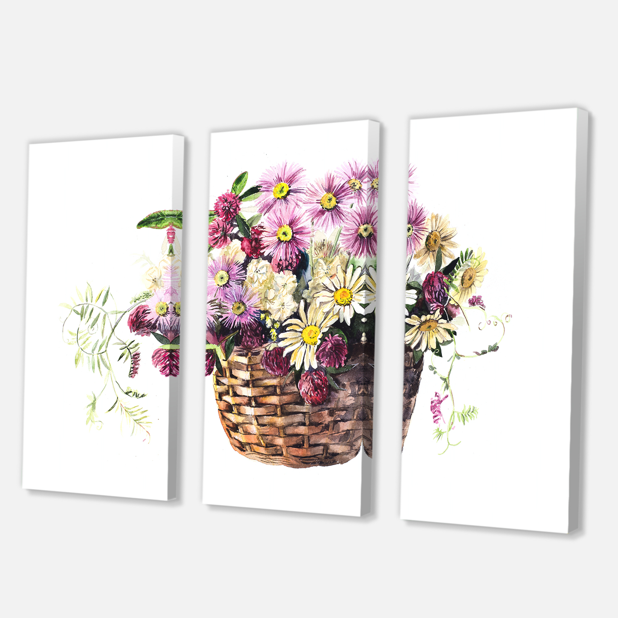 Designart ' The Basket Bouquet From Meadow Flowers ' Traditional Canvas Wall Art Print