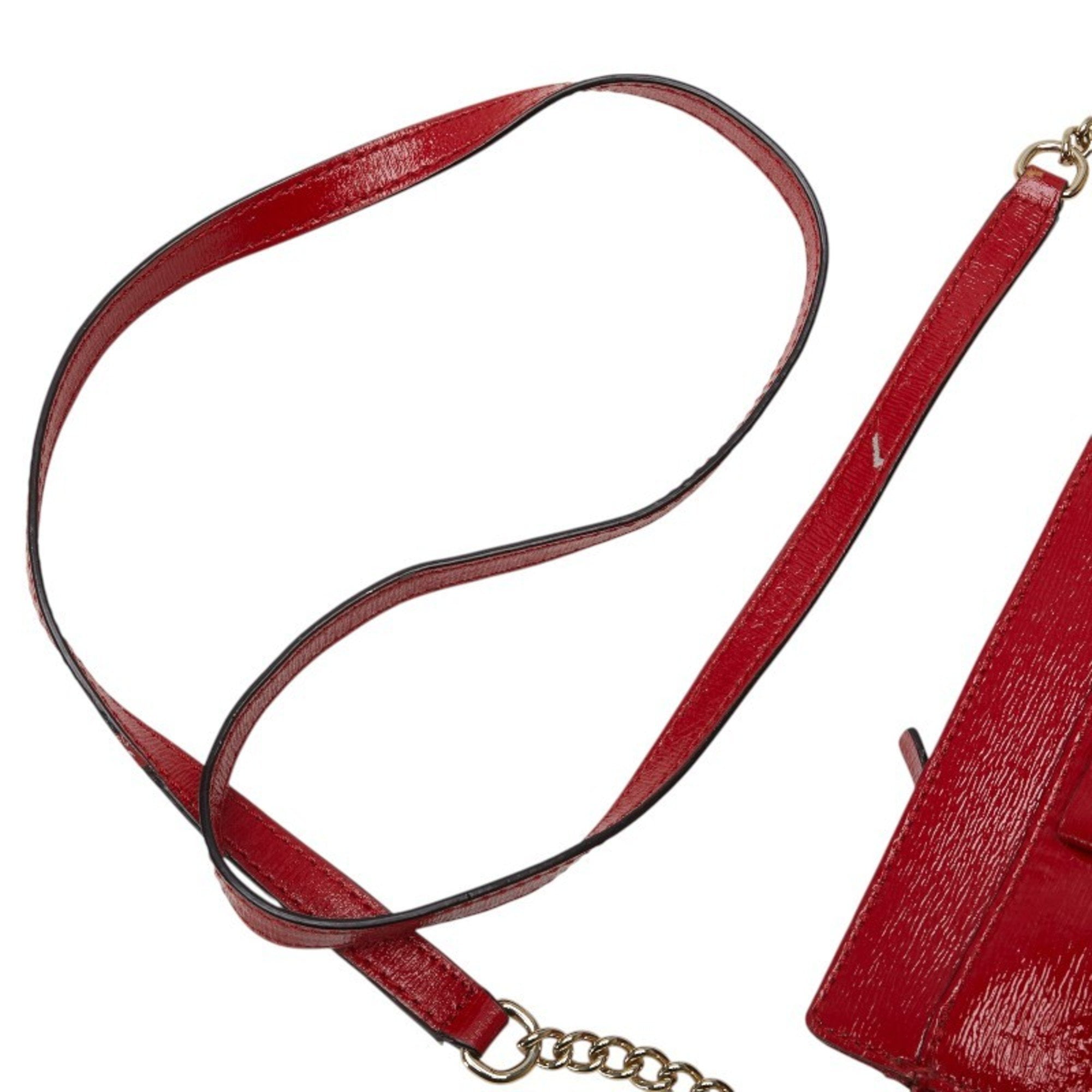 Pre-Owned Kate Spade Ribbon Crossbody Chain Shoulder Bag in Red Enamel, Women's