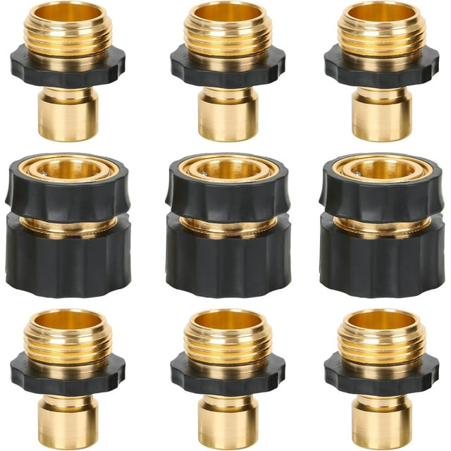shiyou-Garden Hose Quick Connect Fittings with Water Stop, Metal Hose Quick-Connect Fittings, 3/4 Inch GHT Thread Garden Hose Quick Connector Set Adapters with Auto Shut-Off, 3 Female + 6 Male