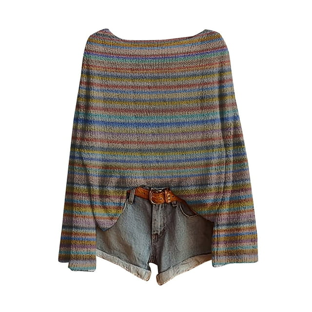 WTXUE Chandail Femme Fair Isle Tricot Boho Chandails Rétro Hiver Automne Décontracté Ample Col Rond Manches Longues Léger Imprimé Art Vintage Chandail Hauts T-Shirts Basiques Couche Chaude Hiver Rose P