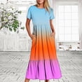 thumbnail image 2 of TAGOLD Womens Summer Casual Dress,Women's Summer Casual Short Sleeve Crewneck Dress Casual Flowy Tiered Maxi Beach Dress With Pockets Gradient Print Dress Multicolor XXL, 2 of 5