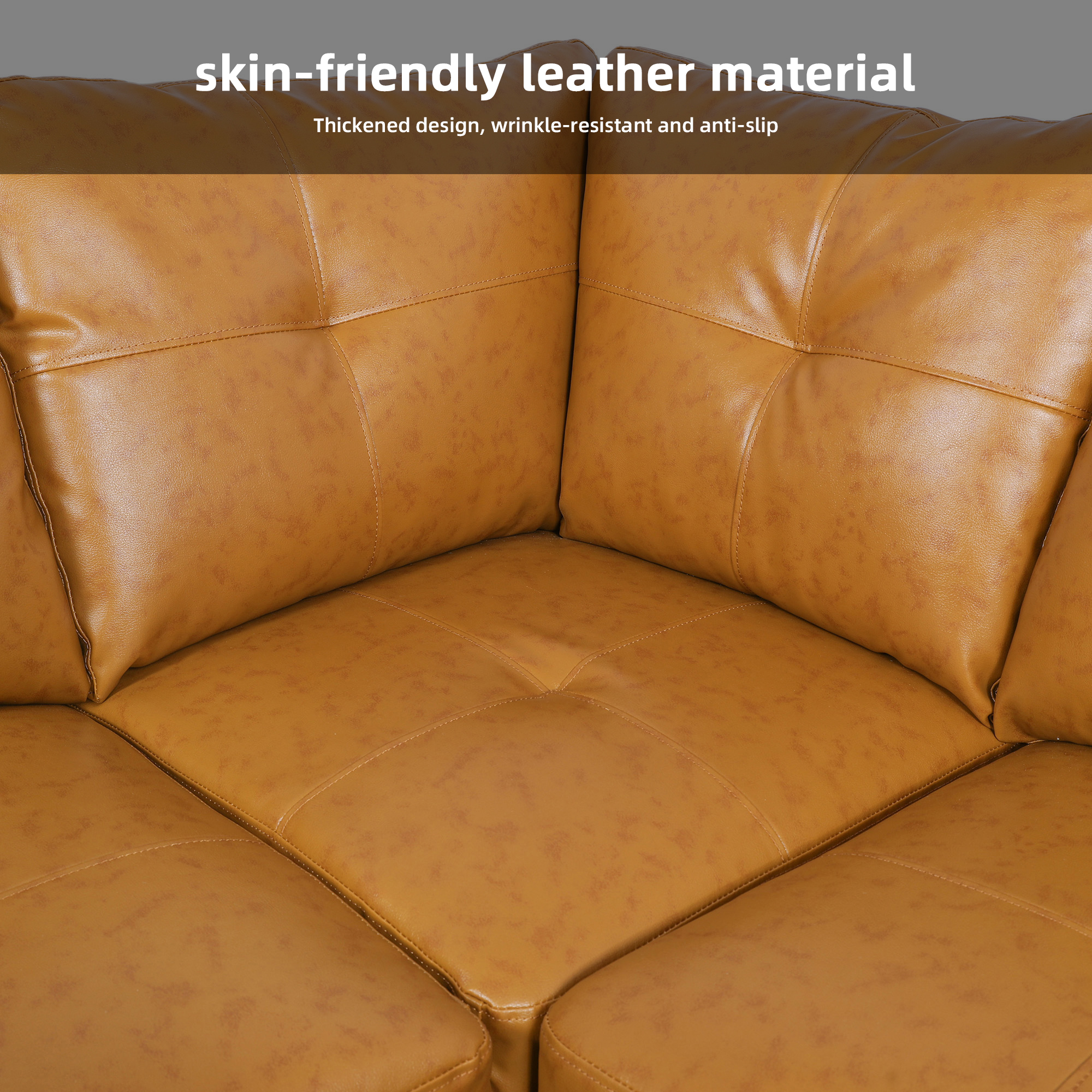 MAYEERTY 97.5" L-Shaped Sectional Sofa, Semi PU Synthetic Leather 2-Piece Modular Couch Sofa Set without Ottoman, Ginger (Right)