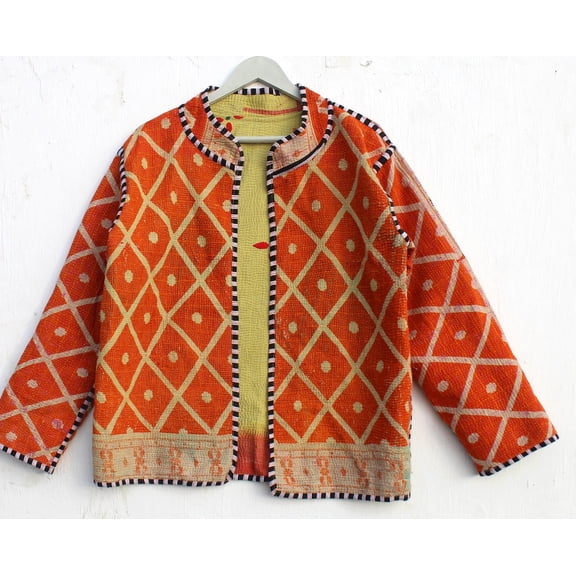 Bohemian Style Kantha Cotton Jacket Vintage Upper Wear Hippie Patchwork Women's Indian Coat For Everyday Wear