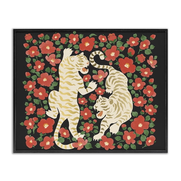 Stupell Industries Eclectic Ivory Twin Tigers Among Flowers Black Framed Giclee Art, 14 x 11, by Karolina Sato