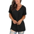 thumbnail image 5 of Black Women's Short Sleeve T-shirt, Women'S Casual Comfort V-Neck Solid Color Pocket Loose Fit Short Sleeve Shirt,Women's Short sleeve T-shirt L, 5 of 5