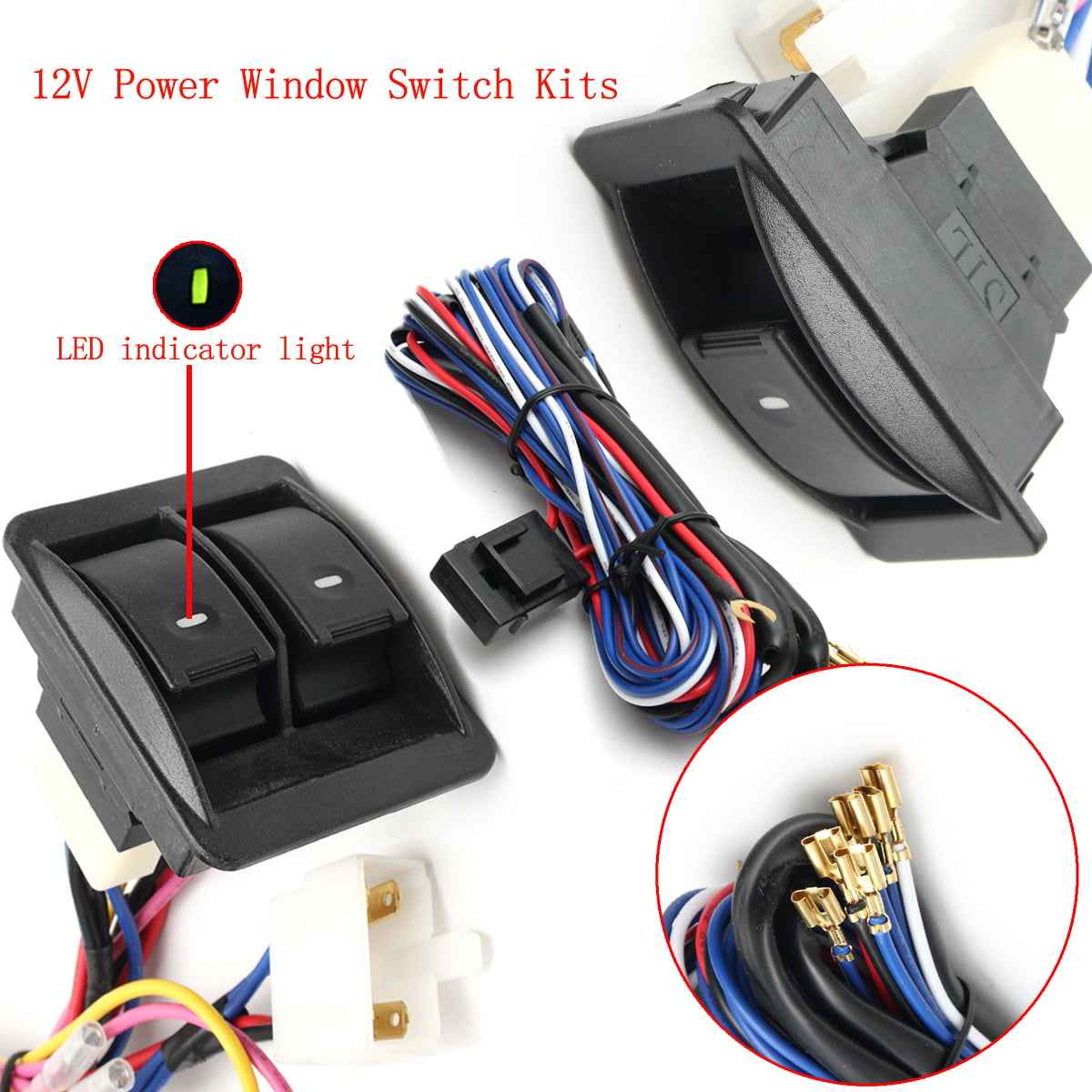 12V Universal Auto Power Window Switch Kits W/Wiring Harness & Switch Holder NEW