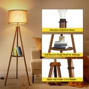 OUTON 63 Wood Tripod Floor Lamp with Shelves, Dimmable Standing Lamps with Remote Control, Modern Shelf Floor Lamp for Living Room, Bedroom, Office, LED Bulbs Included