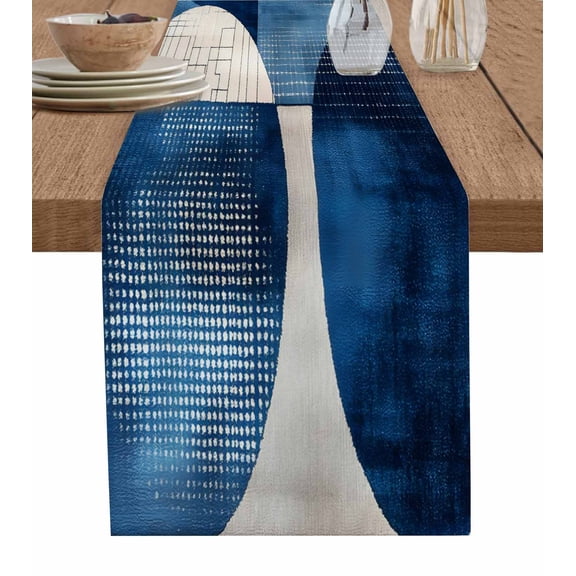 Navy Blue Geometric Table Runner 36 Inches, Boho Color Block Artwork Bed Runner Dresser Scarves Tabletop for Indoor Outdoor Parties/Ceremony/Banquet, 13"x 36"