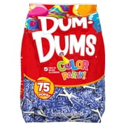 Dum Dums Color Party Lollipops, Blue, Blueberry Flavor, 12.8oz, 75 Count Bag, Allergen Free