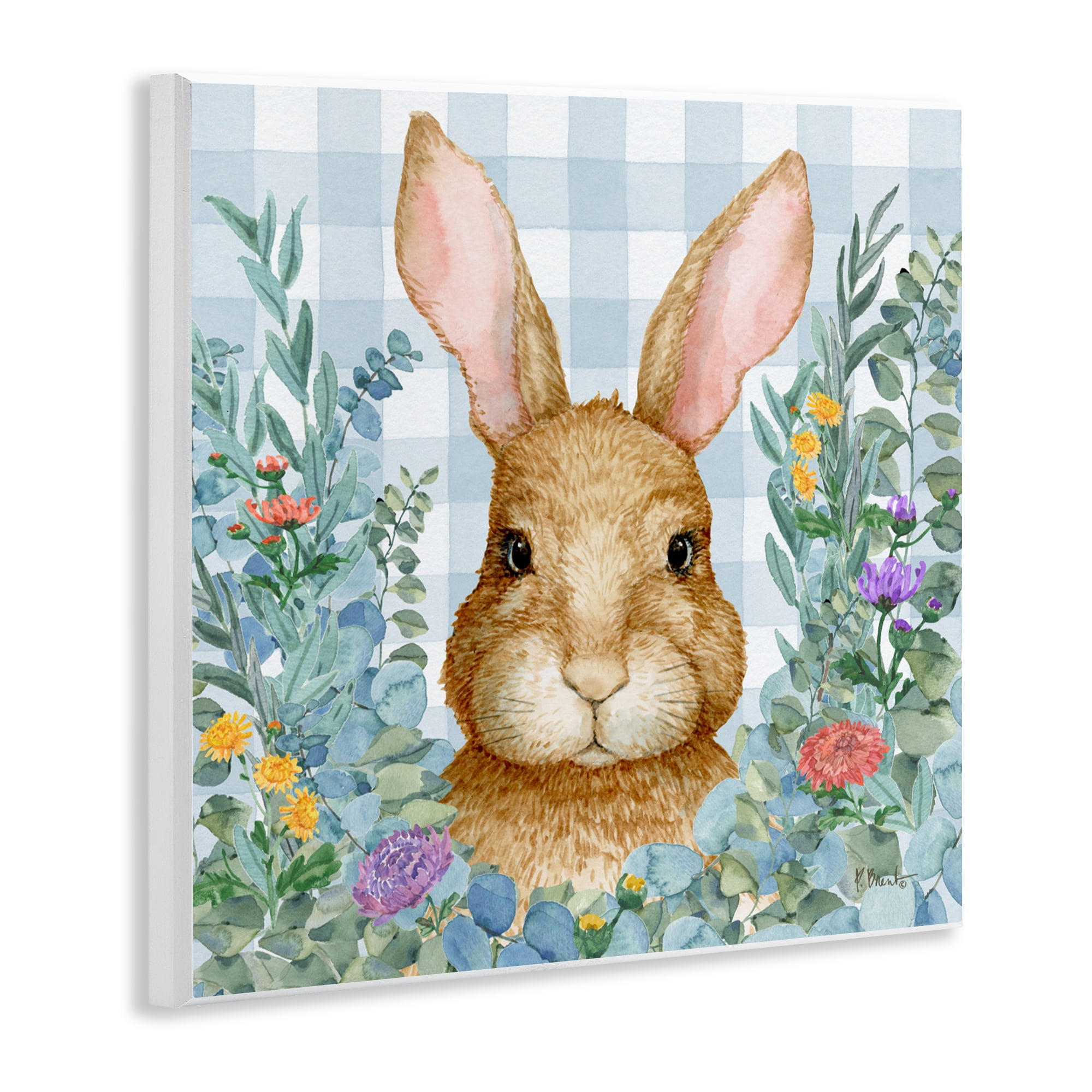 Stupell Industries Rabbit Laurel on Gingham Wall Plaque Art, design by Paul Brent
