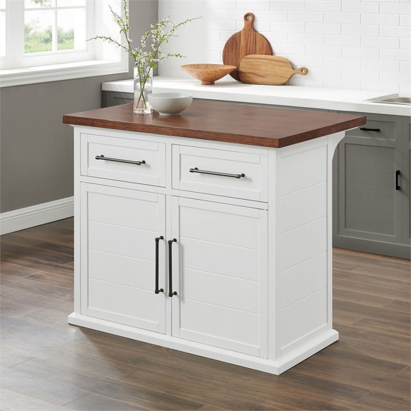 Crosley Furniture Bartlett Modern Wood Kitchen Island in White/Walnut