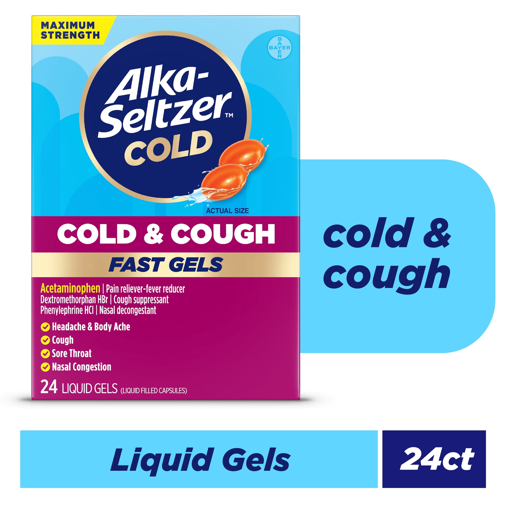 Alka-Seltzer Cold, Cold & Cough Max Strength Fast Gels, 24 Count