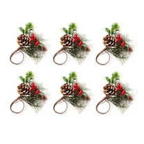 Napkin Rings Set of 6 Pine Needle Berries Christmas Thanksgiving Holiday Rustic Farmhouse Holders