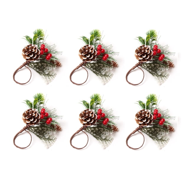 Juego de 6 Servilleteros con Agujas de Pino, Bayas, Navidad, AccióN de Gracias, DíA Festivo, RúStico, Granja, Servilleteros, Soportes