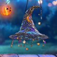 thumbnail image 3 of Halloween Moonlight Witch Hat Decor Acrylic Stained Window Hanging Sun Catcher Decor Stained Panel Hangings Wall Halloween Decor, 2D Magical Witch Hat for Halloween Décor Gift for Friends and Family, 3 of 8