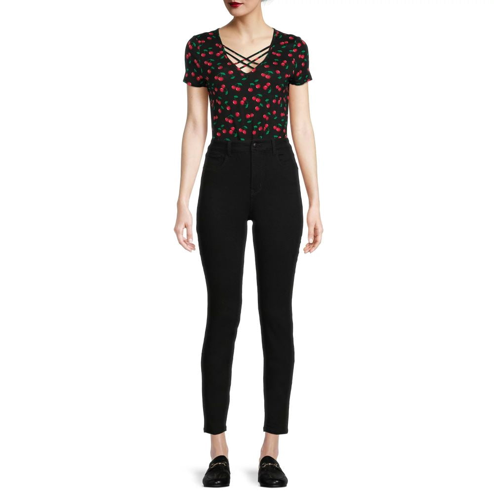 No Boundaries Women's High Rise Skinny Jeans, Black, 15
