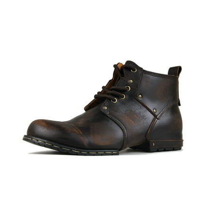 

OSSTONE Moto Boots Chukka Boots for Men Fashion Lace-up Leather Casual Shoes 6015-2-Retro DBrown-10 Retro DarkBrown
