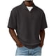 thumbnail image 2 of Blusas y camisas de manga corta y cuello redondo para hombre, de pana, color liso, informales, a la moda, con medio botón, cuello alto, manga corta, de poliéster., 2 of 6
